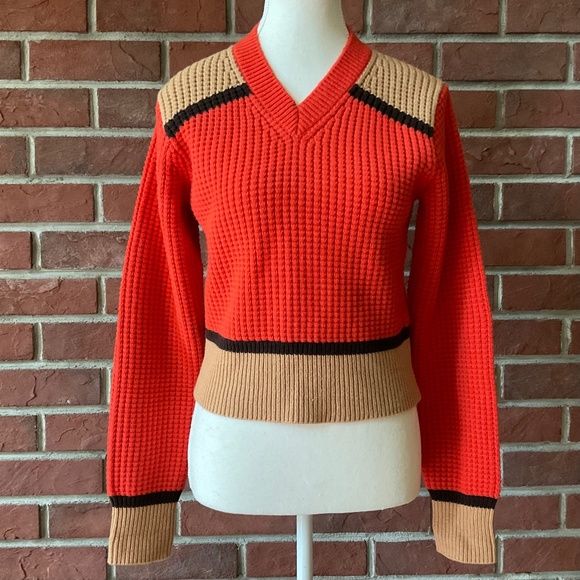 Marni X Uniqlo Popcorn Knitted V Neck Pullover Orange Sweater Size S NWOT - Picture 1 of 10